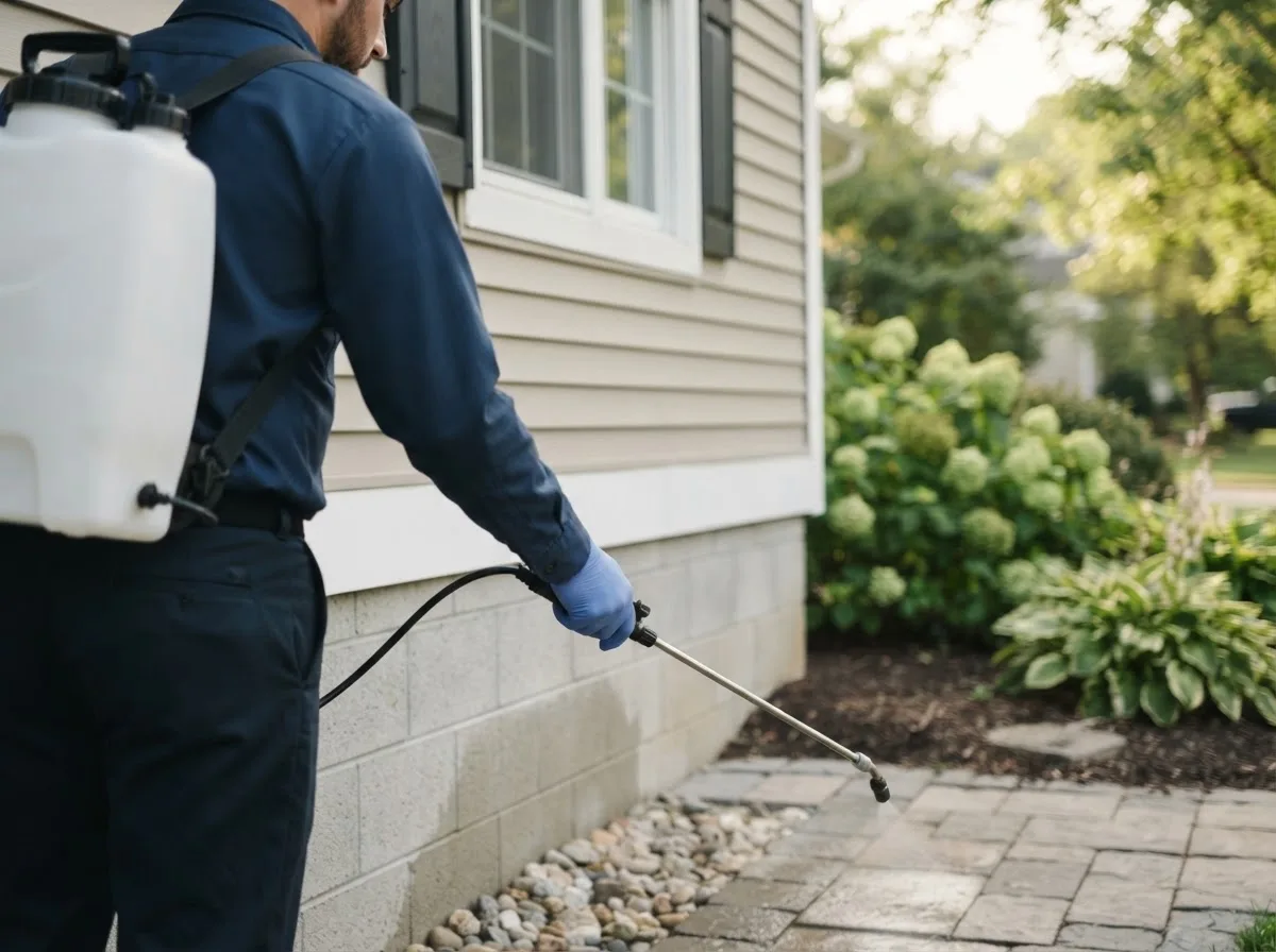 Pest control technician inspecting a home in Sumner, TX